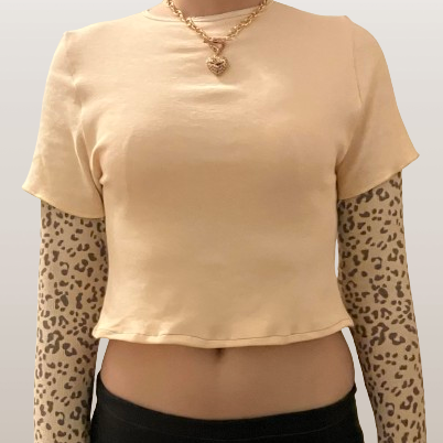 pink leopard print layered long sleeve